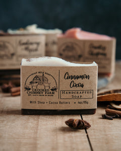 Cinnamon Cocoa goat milk soap bar with kraft label
