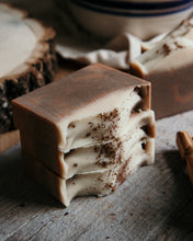 Load image into Gallery viewer, 3 stacked bars of pumpkin pie goat milk soap
